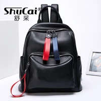 large capacity leather backpack womens 2022 new womens bag ribbon pull card simple lychee grain first layer cowhide backpack