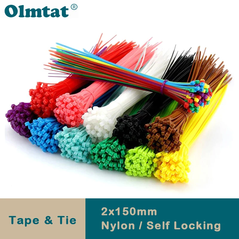 100 шт. самоблокирующиеся нейлоновые кабельные стяжки 2 x 150 мм пластиковые на
