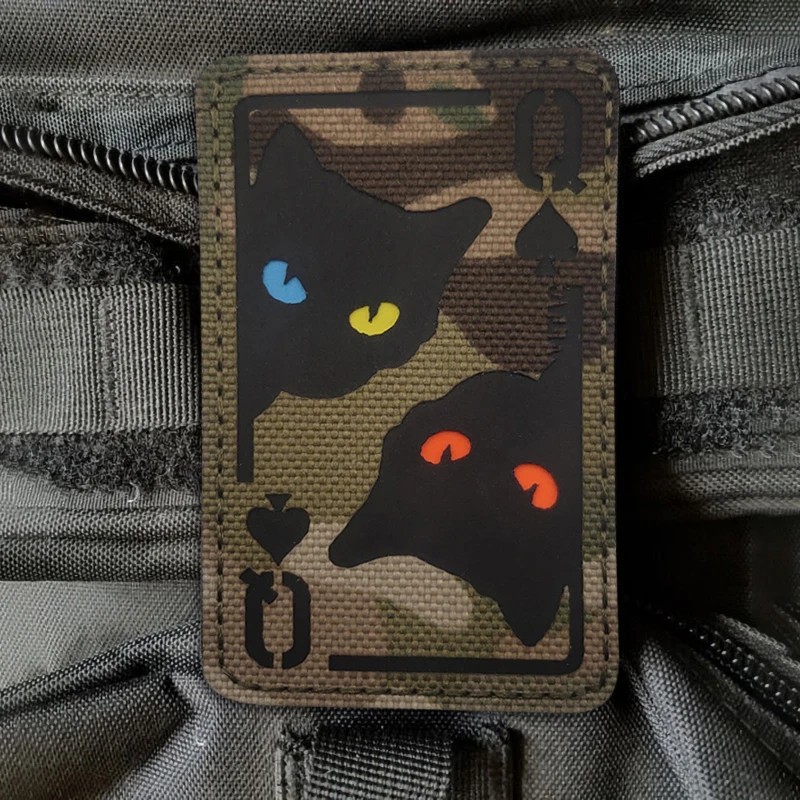 

Военная яркая одежда, DIY Значки для морального духа, кошачий глаз, покерные пики, Q инфракрасная Светоотражающая искусственная кожа и петля
