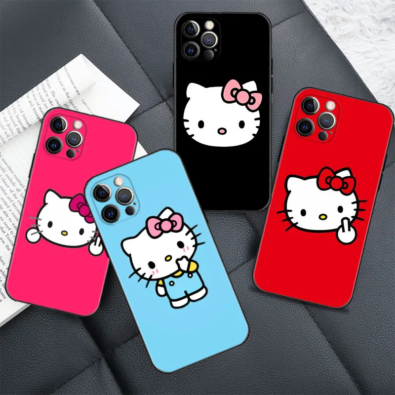 

Phone Case For iPhone 14 11 12 13 Pro Max Mini XS Max SE2022 7 8 6 6S Plus 11Pro 13Pro Coque Hello Kitty Bow Pink background