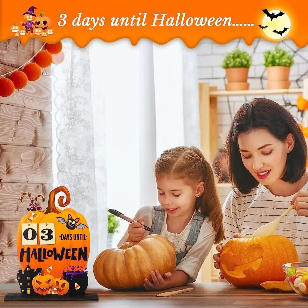 

Long-lasting Halloween Advent Calendar Festive Halloween Countdown Calendar Wooden Pumpkin Shape for Home Classroom for Kids