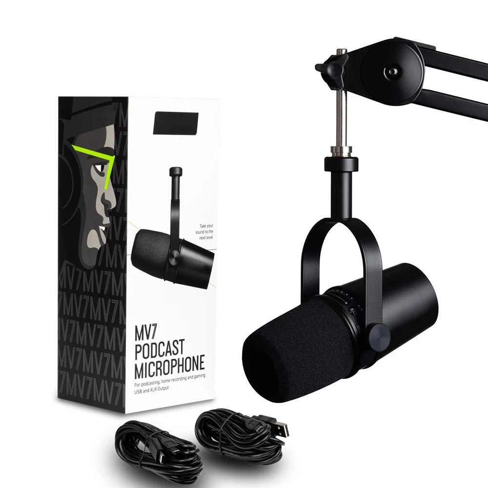 USB Full Metal USB/XLR MV7 Dynamic MIC for Professional Recording Live Streaming Built-in Headphones FOR Microphone