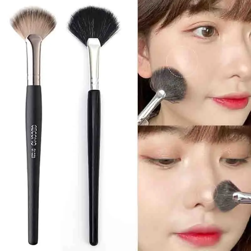 

Fan Shaped Makeup Brushes Black Handle Blush Eyelash Brush Highlighter Brush Partial Face Loose Powder Brush Beauty Makeup Tools