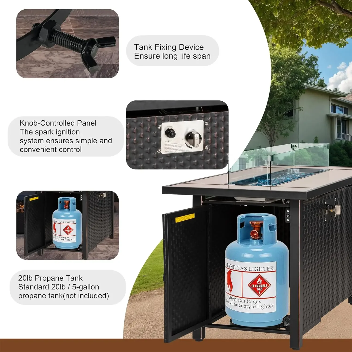 45-дюймовая уличная пропановая костра 50000 BTU газовая стол с ореховой столешницей