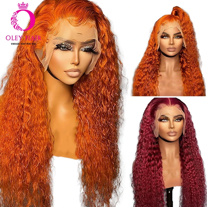 Orange Ginger Color Afro Kinky Curly 30 Inch Burgundy 13x4 Synthetic Lace Front Preplucked Heat Resistant Cosplay Wigs For Women
