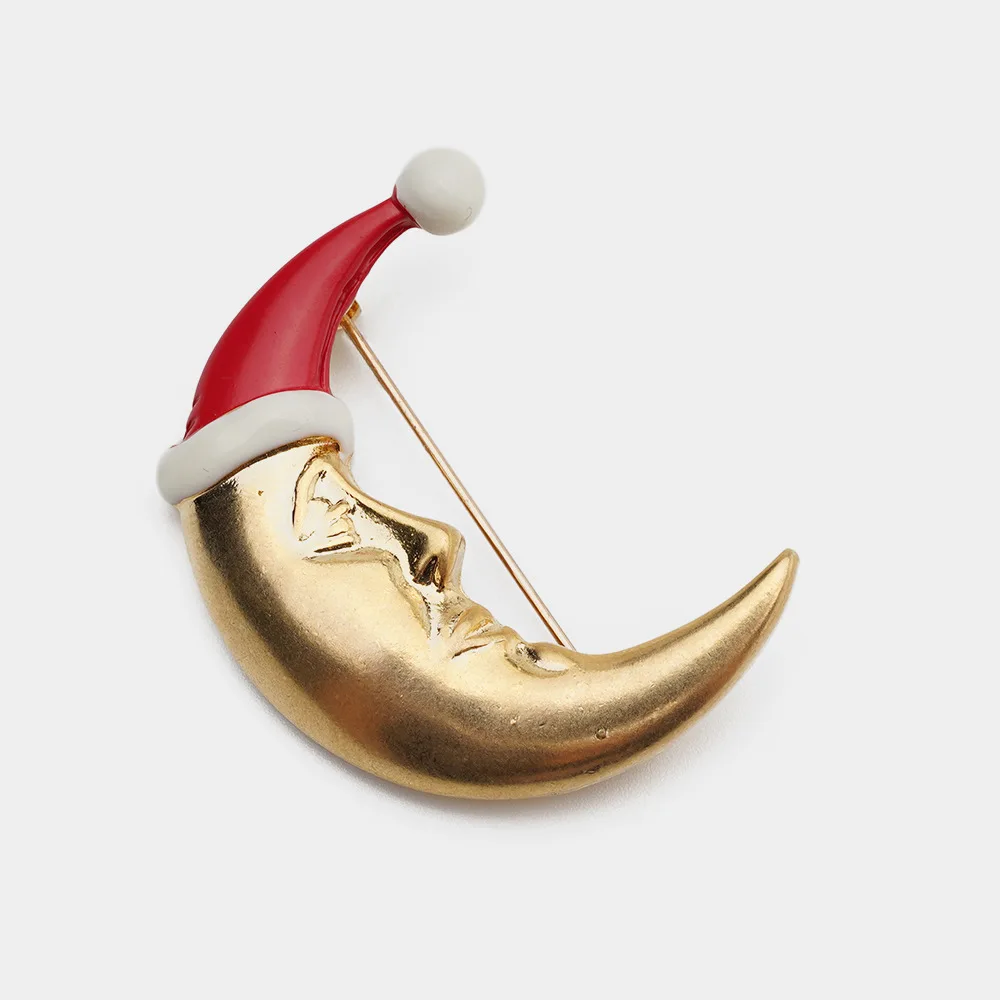 

European and American retro vintage medieval sleeping moon Christmas hat fairy tale brooch