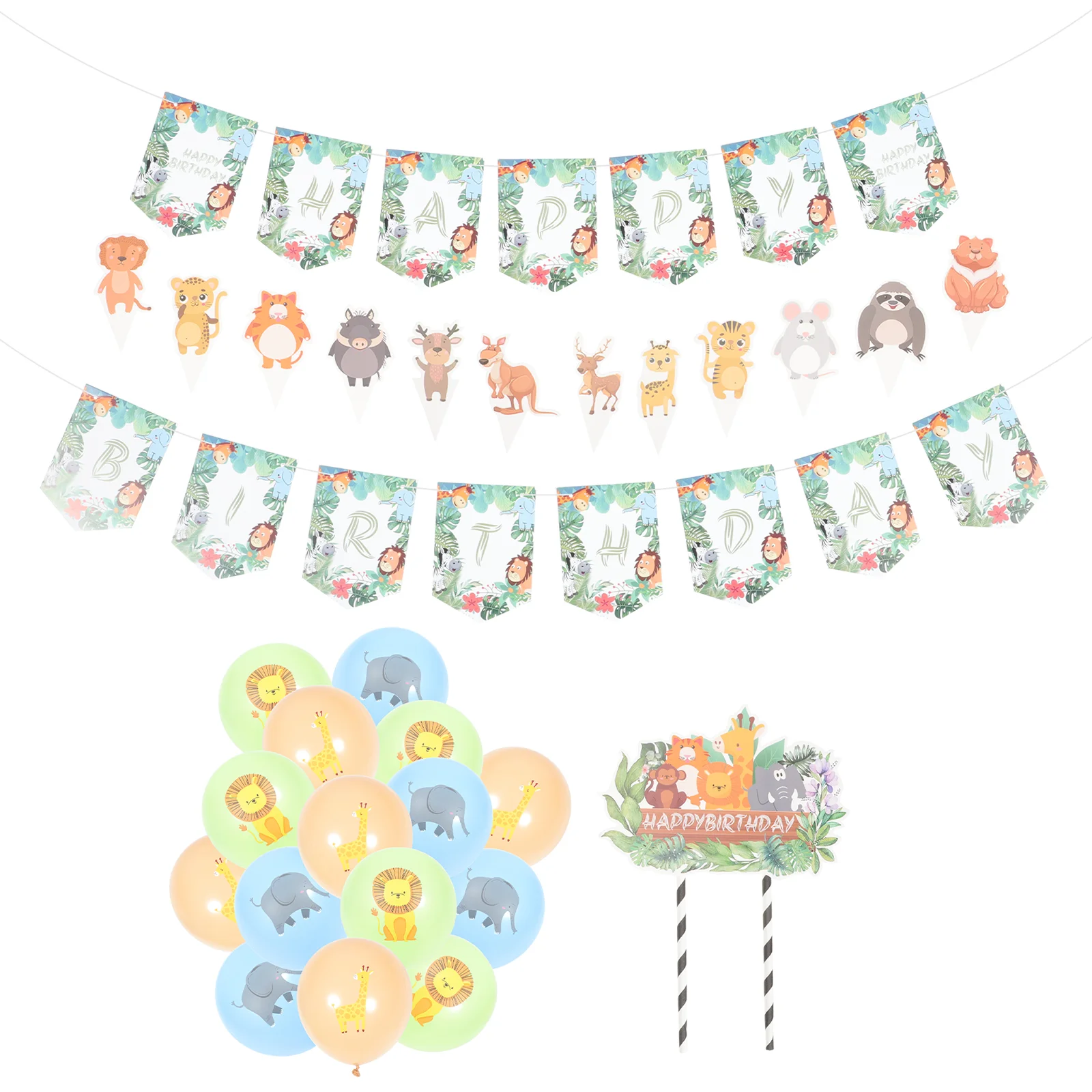 

1 Set Jungle Themed Balloon Banner Cake Picks Ornaments Party Layout Decoration
