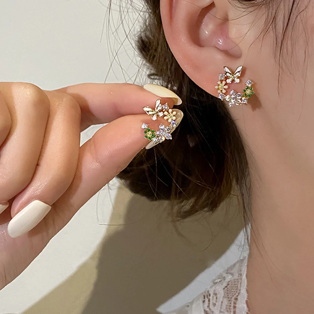 

New Exquisite Elegant Flower Butterfly Small Fresh Daily Literary Jewelry Birthday Party Lady Temperament Earrings Gifts
