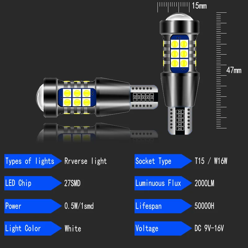 2Pcs 921 Canbus No Error LED Reverse Lights W16W T15 Backup Bulbs For Audi A1 8X A3 8P A4 B8 B9 A5 A6 C6 C7 A8 Q2 Q3 Q5 Q7 TT 8J - купить по