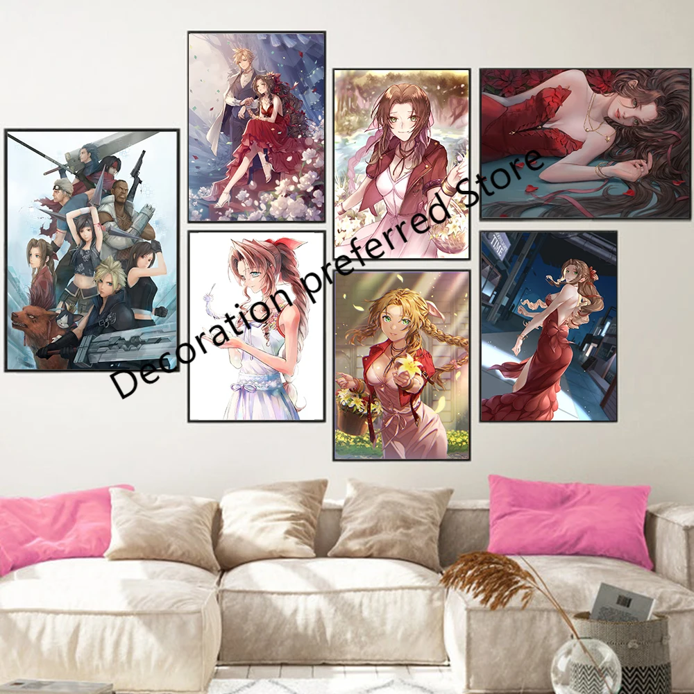 Игровой аниме-постер Aerith gainsborо Картина на холсте печать сексуальная девушка