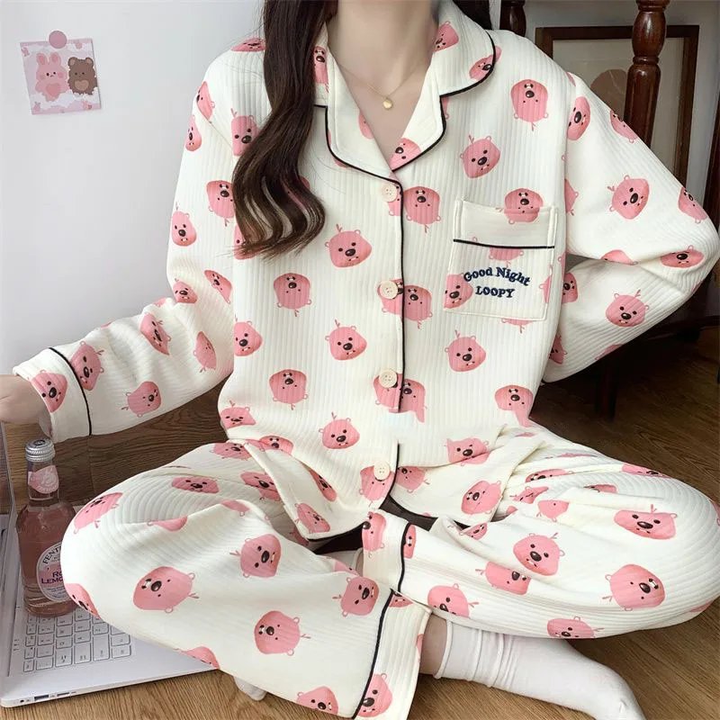 

Kawaii Cute Loopy Little Beaver Pajamas Pants Home Wear Thickening Long Sleeved Versatile Loose Cartoon Christmas Gift For Girls