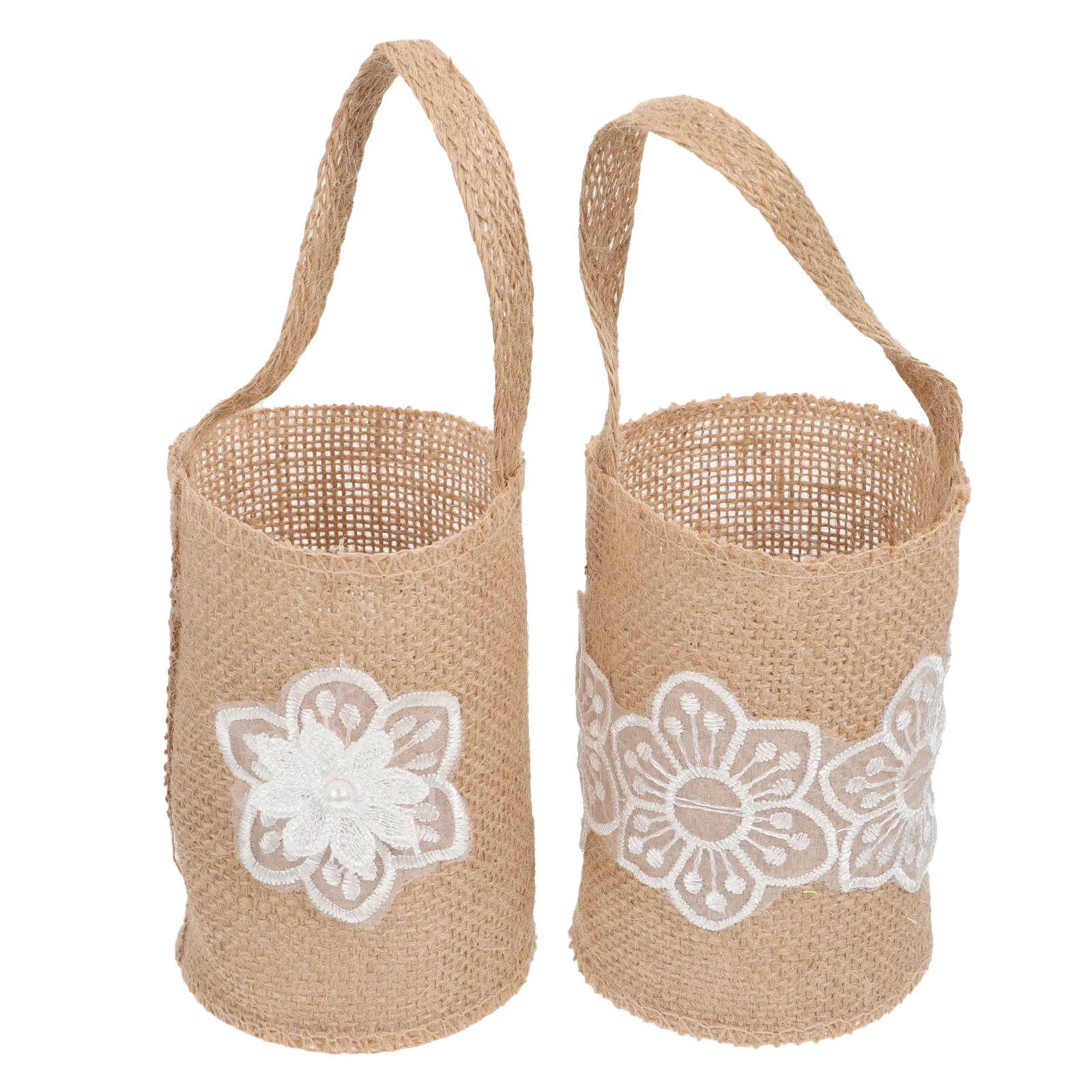 

Flower Basket Girl Baskets Rustic Weddings Wedding Gifts Handle Burlap Set White