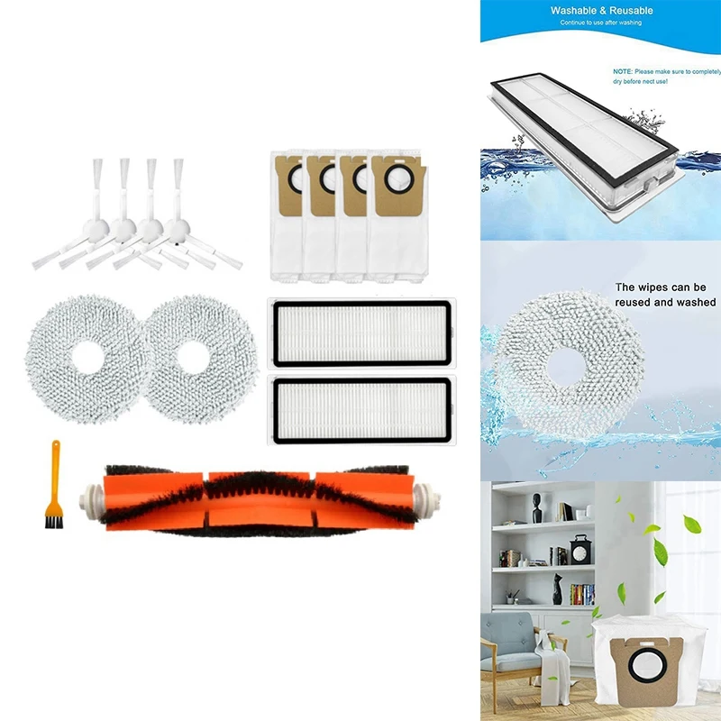 

14Pcs For Xiaomi Mijia B101CN Robot Vacuum Cleaner Hepa Filter Mop Cloth Main Side Brush Dust Bag