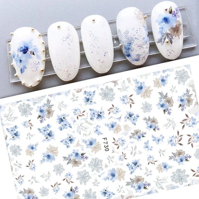 

Small Fresh Blue Flowers Stickers for Nails Summer Flower Manicure Decoraciones 3D Nail Sticker Art Design Slider Accessories