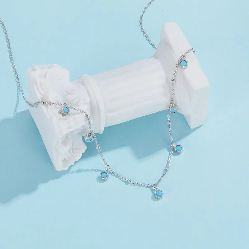 Женское колье из серебра 925 пробы с бирюзовым кулоном