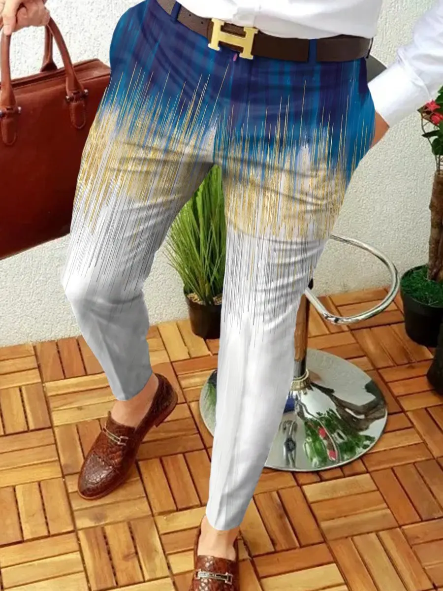 Mens New Korean Street Jogging Pencil Pants Techwear Men Business Casual Trousers Vintage Aurora Stripe Print Straight Long Pant