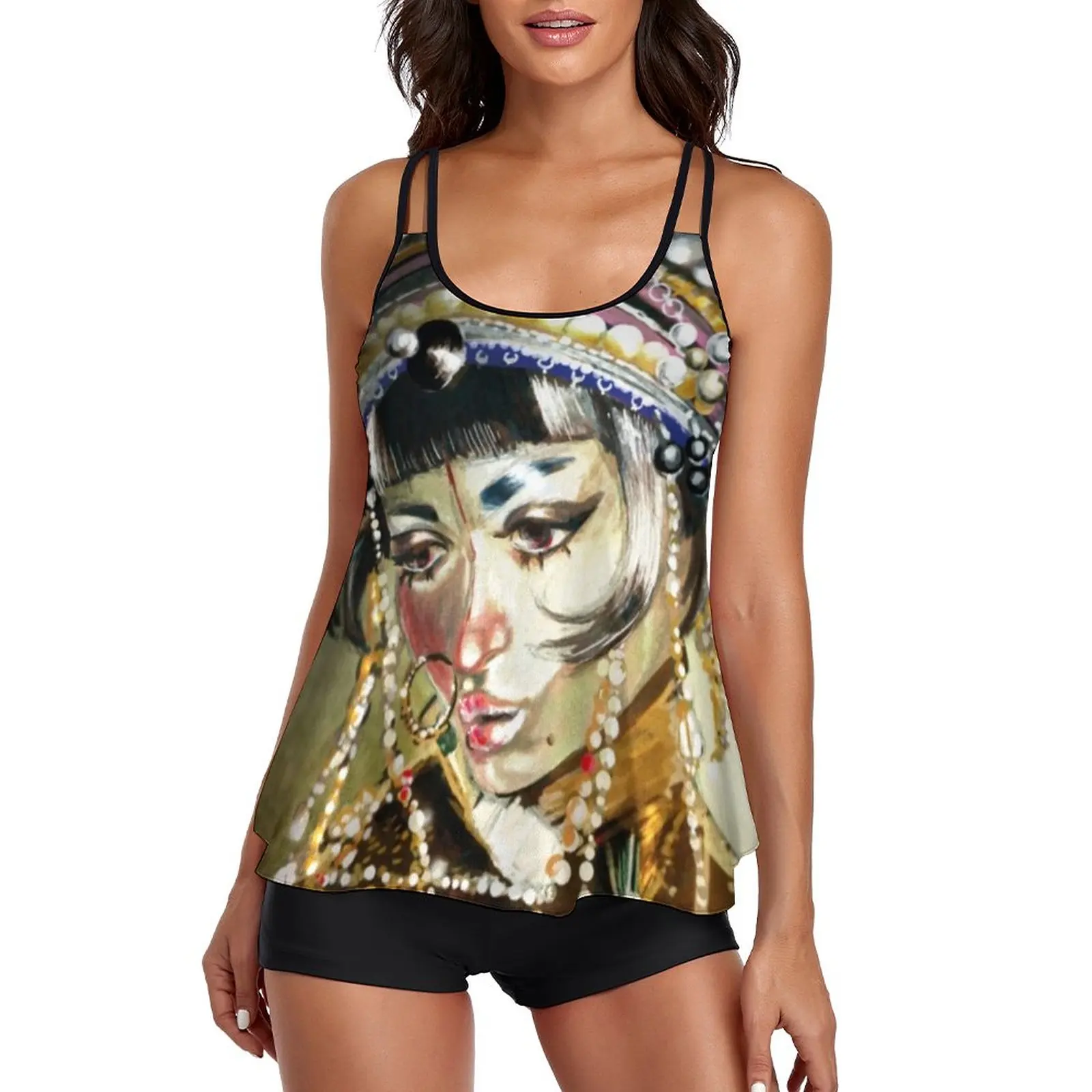 

Купальник-танкини Jibaro Love Death, стильный купальник научной фантастики, графический купальный костюм из двух предметов, пляжная одежда для фит...