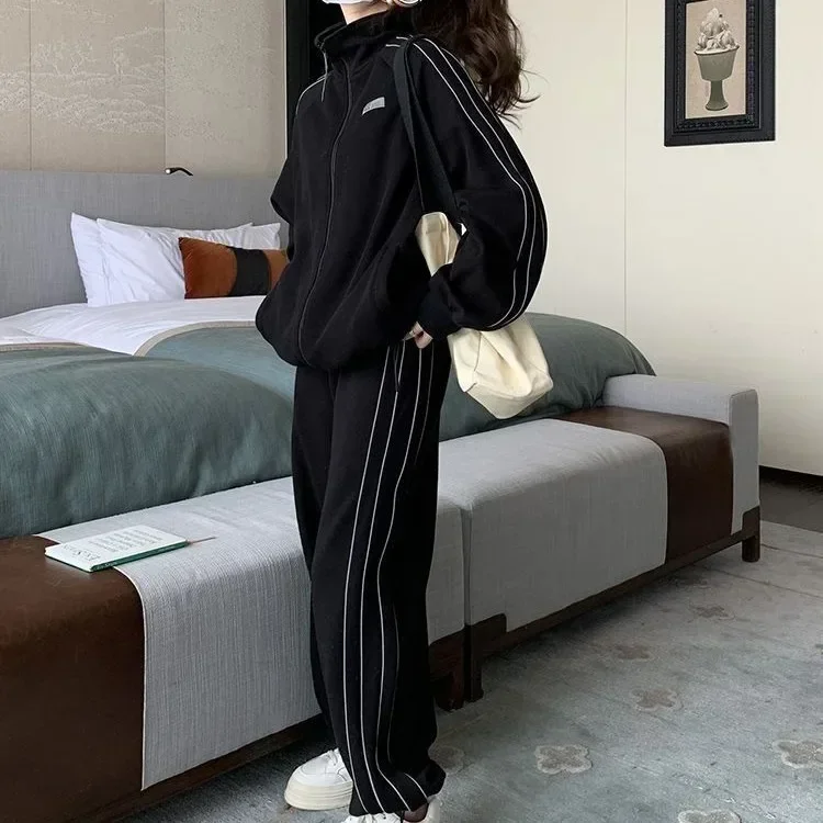 Весенне-осенний повседневный модный женский спортивный костюм пальто-стойка и