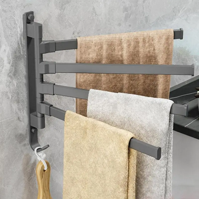 

Towel Rack Bar Holder Swivel Hanger 180 Degree Rotation Wall Mounted All Purpose Rustproof Organizer For Bathroom Kitchen