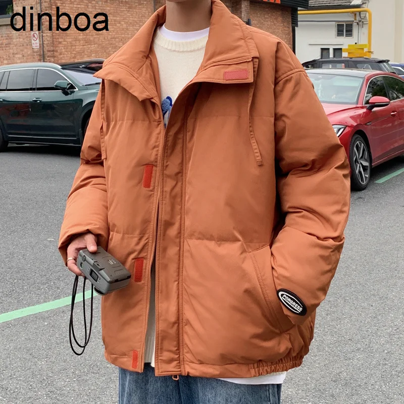 

Dinboa-мужская зимняя куртка Harajuku модная Корейская теплая парка с высоким воротником куртка с хлопковой подкладкой пальто мужские повседневн...