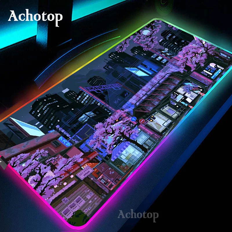 

Pixel Art Gaming Mouse Pad RGB Neon City Computer Mouse Pad Large Gaming LED Mousepad XXL Mause Pads PC Gamer 900x400mm Desk Mat
