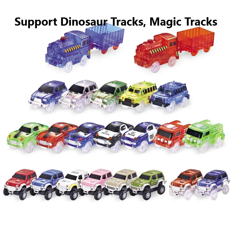 

Set Glow Track Cars With 5 LED Lights, 5 Pack Replacement Race Cars Ramp Compatible With Magic Tracks And Dino Dinosaur Tracks