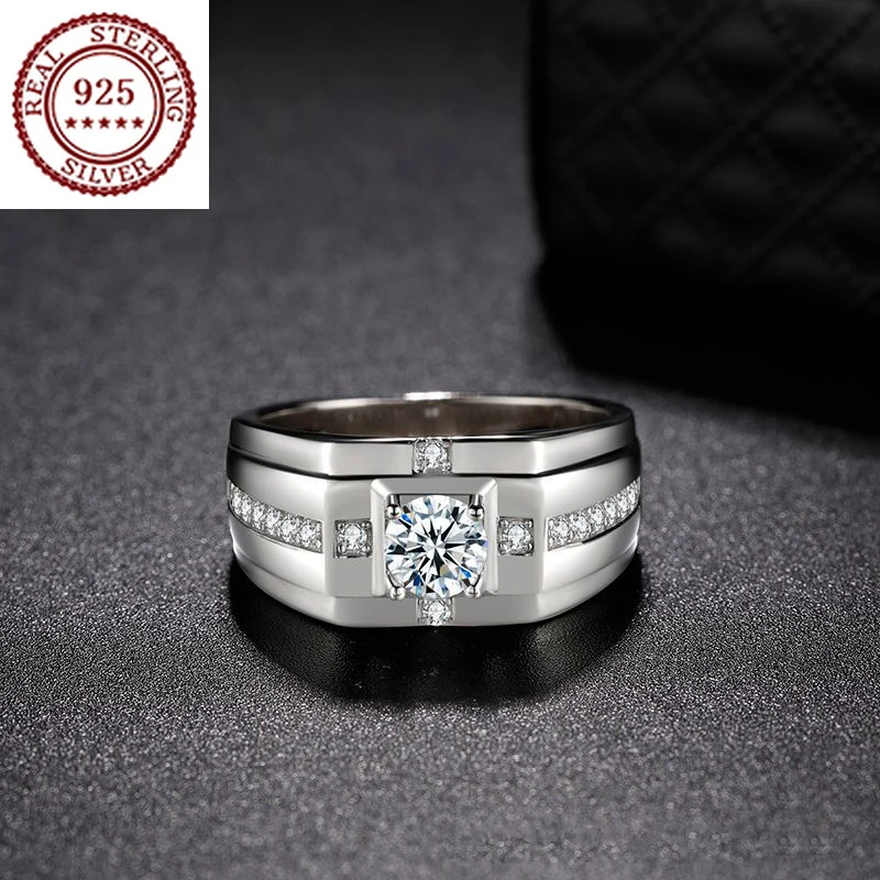 

2021 New Unique Design S925 Sterling Silver Simulation Moissanite Platinum Plated Ring European and American Personality Jewelry