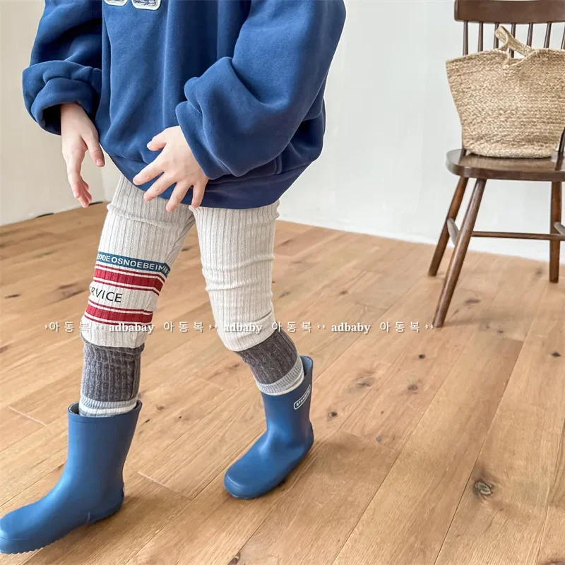 

Kids Pants Autumn Winter Childrens Clothing New Girls Velvet Thick Leggings Trousers Soild Striped Elastic Waist Simple