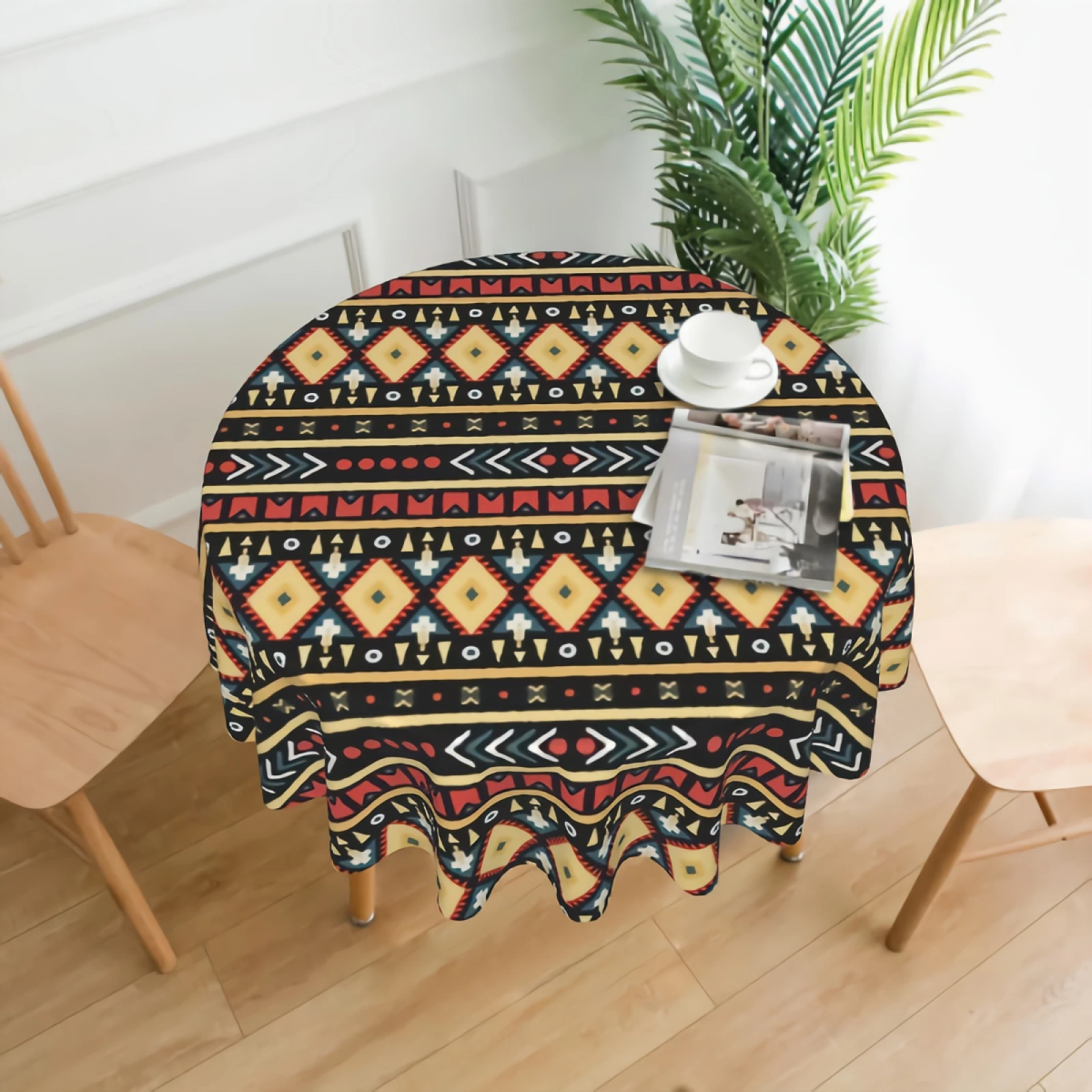 

Tribal Ethnic Striped Geometric Round Table Cloth - Waterproof, Resistant Wrinkle And Washable Table Cover 150 CM Diameter