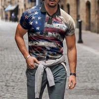 2022 men t shirt american flag print button summer striped sweat wicking top streetwear tshirt men