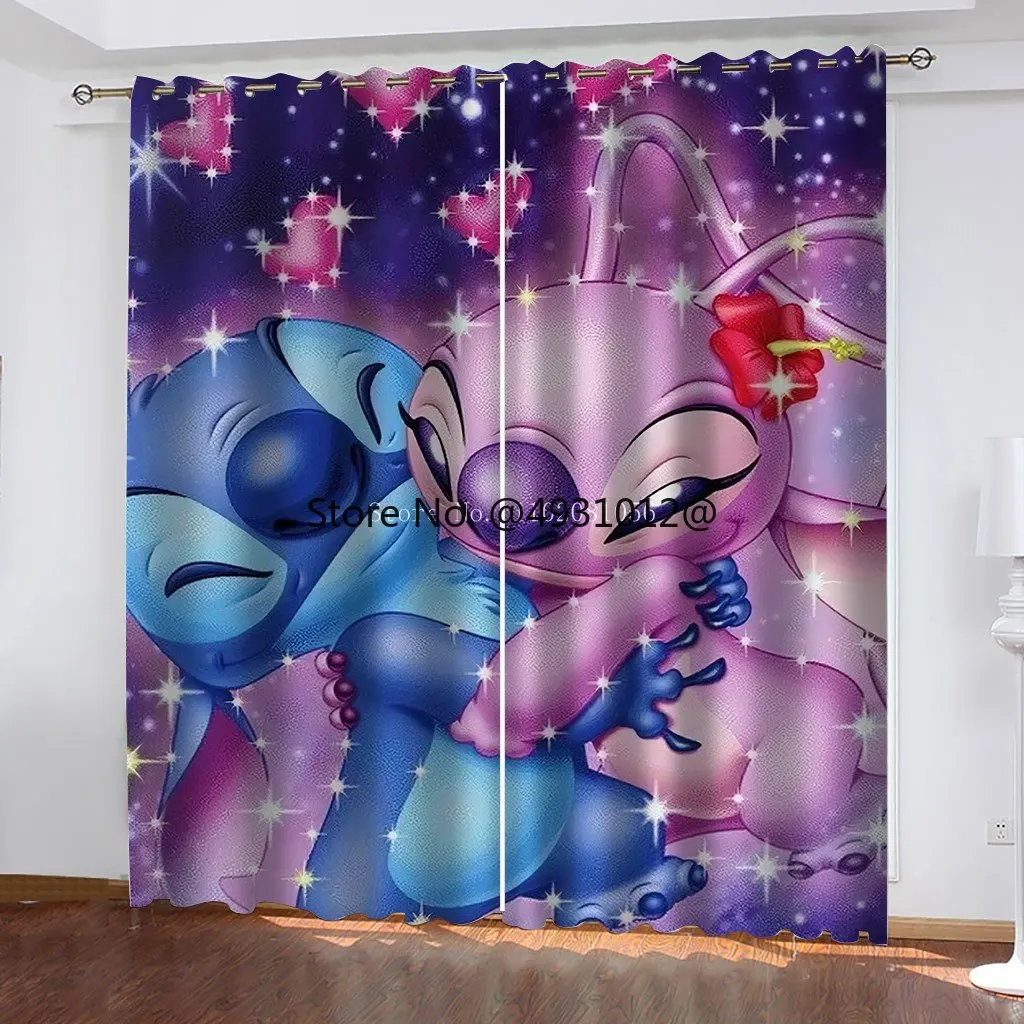 

2023 Disney Stitch Angle Hug Love Blacnkout Curtains Cartoon Window Drapes Baby Boys Girls Kids Adult GiftBedroom Decor