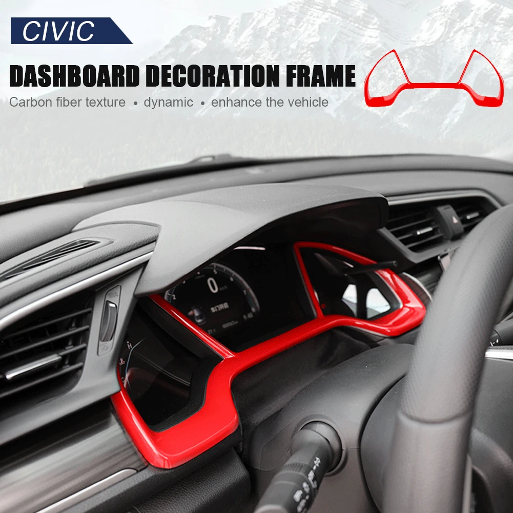 Car Dashboard Decorative Frame Dial Rings Trim Car Decor Interior Decal for Honda Civic 10th 2016 2017 2018 Red & Crabon Fiber