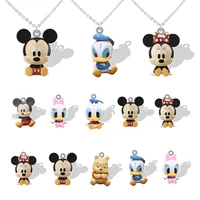 disney 2d pendant necklace mickey couple cute winnie bear shape epoxy resin long chain link necklace high quality jewelry mk122