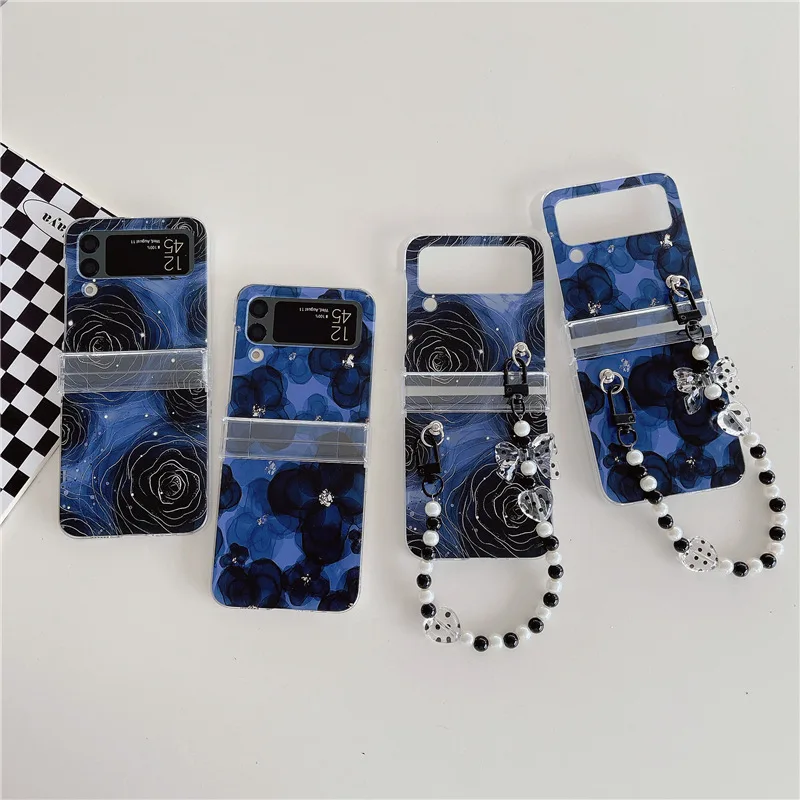 

Fantasy Blue Flower Phone Case for Samsung Galaxy Z Flip 3 Z Flip 4 Hard PC Back Cover for ZFlip3 ZFlip4 Case Protective Shell