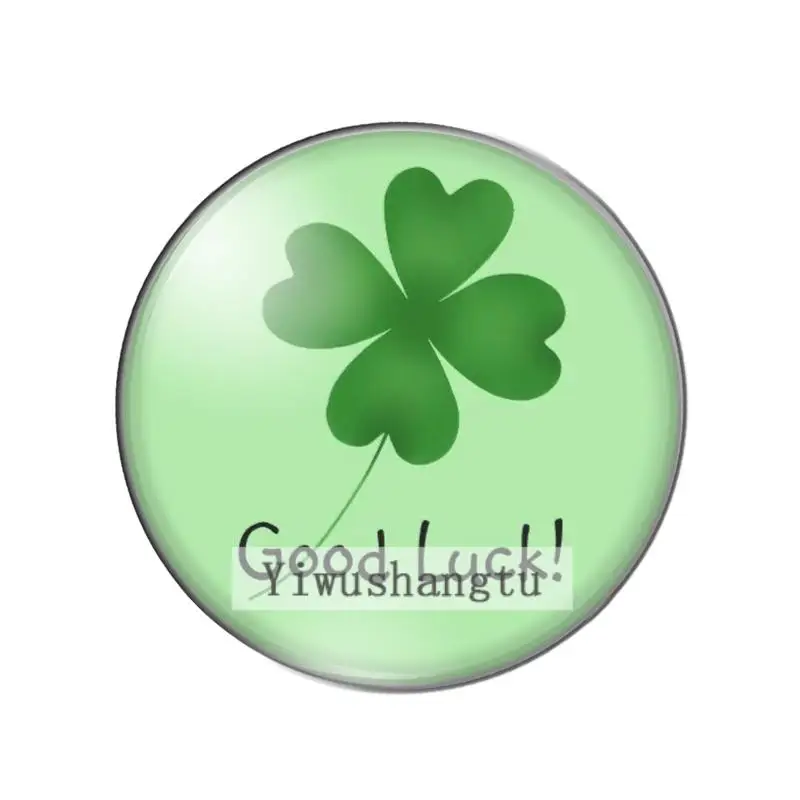 Зеленые стеклянные кабошоны с изображением клевера ZB0543