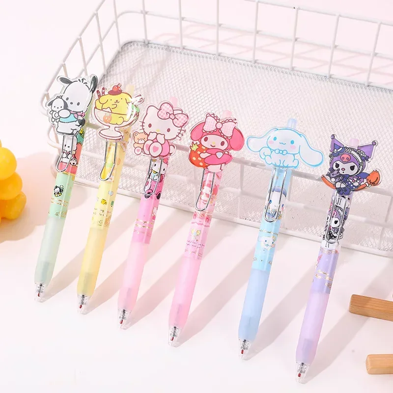 samoprzylepne długopisy żelowe Sanrio 36/48 sztuk Kawaii Hello Kitty Cinnamoroll akrylowa łatka naciśnij długopis szkolne dla dzieci artykuły