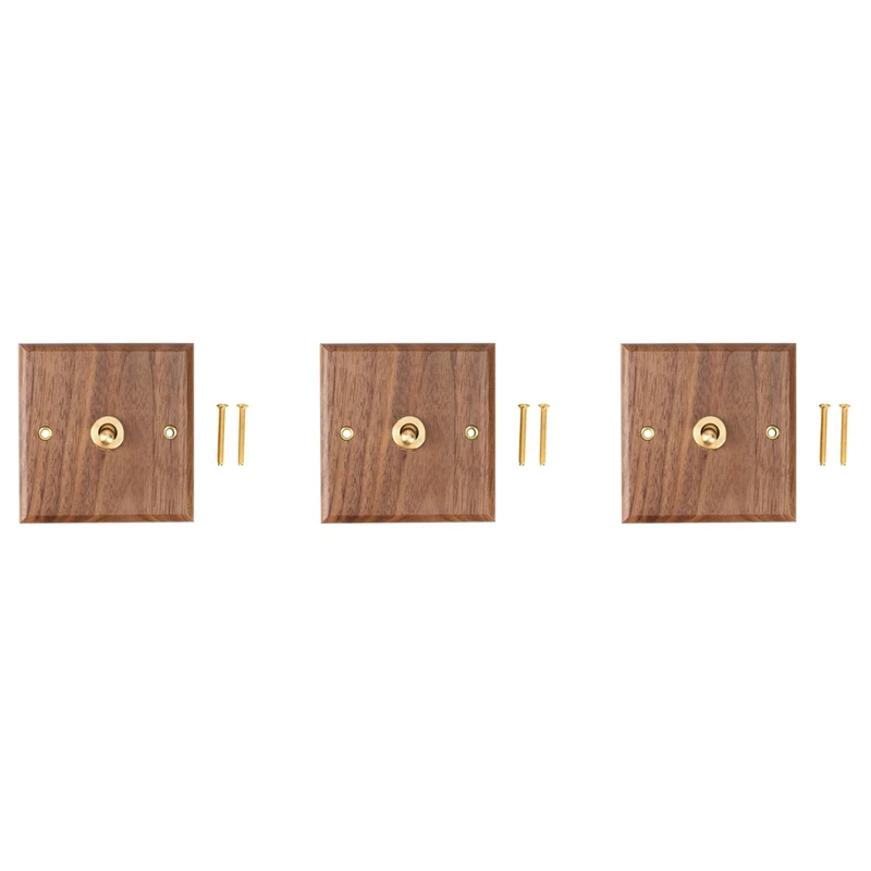 

3X American Industrial Style Light Switch Socket, Solid Wood Brass Toggle Switch Plate, Antique Home Stay Switch(1)