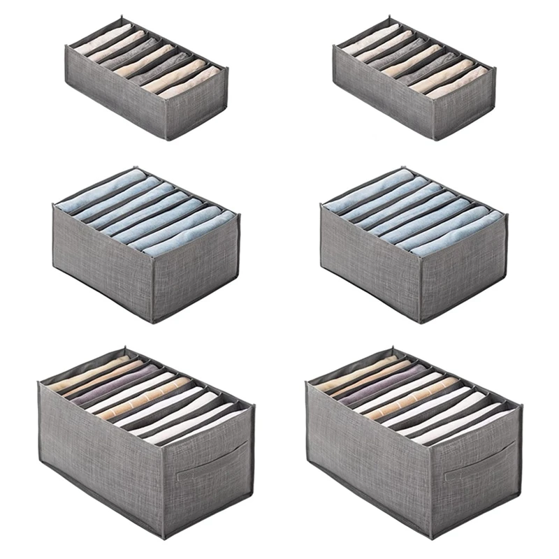 

6 Piece Wardrobe Organizer, Storage Boxes, Jeans Organizer, Stackable Storage Box, Gray Storage Box For Drawers Closet