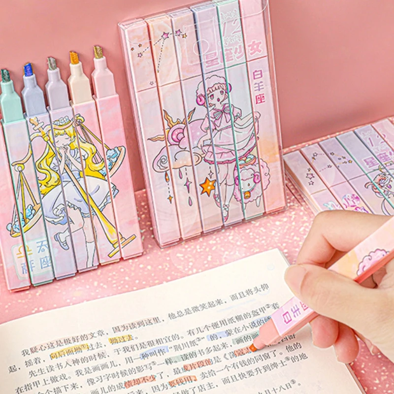 

6 шт. портативный набор маркеров, подарочный набор канцелярских принадлежностей с зубилом для учеников