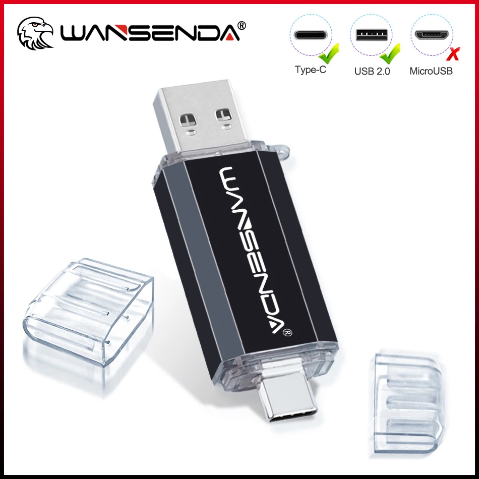 Флеш-накопитель 2.0 USB TYPE-C WANSENDA, флеш-накопитель 8 ГБ, 16 ГБ, 32 ГБ, 64 ГБ, карта памяти 128 ГБ, U-диск 2 в 1 для мобильного телефона/ПК Type-C