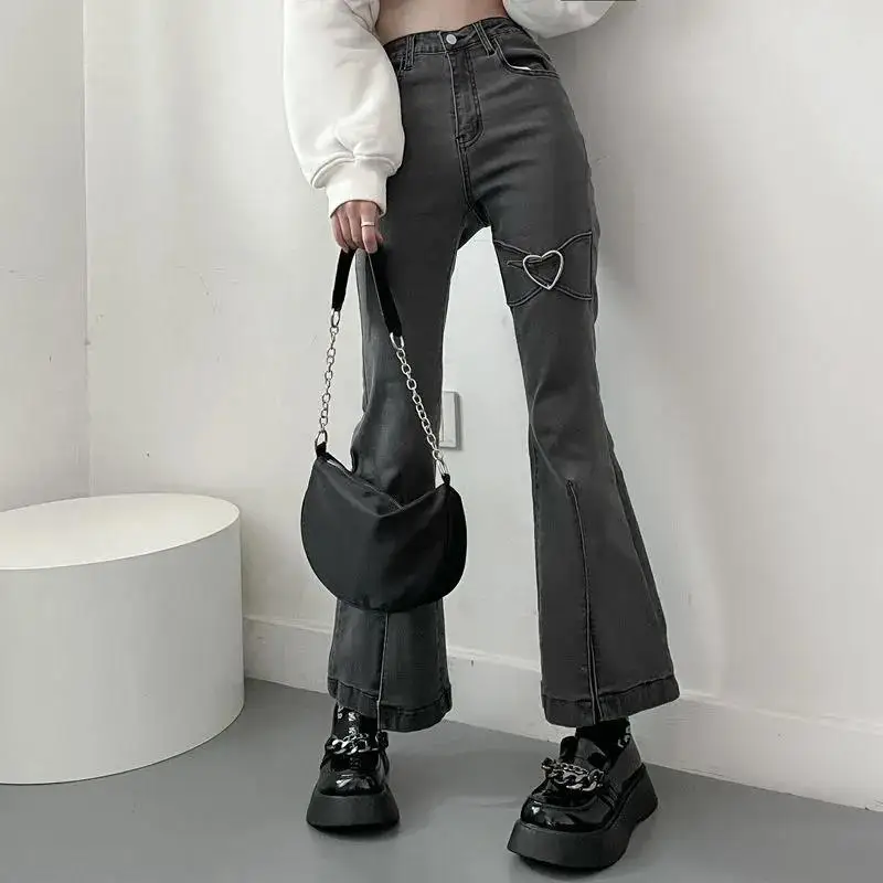 90s Harajuku love decoration sexy high waist jeans women 2022 summer Y2K street fashion popular loose flared pants women