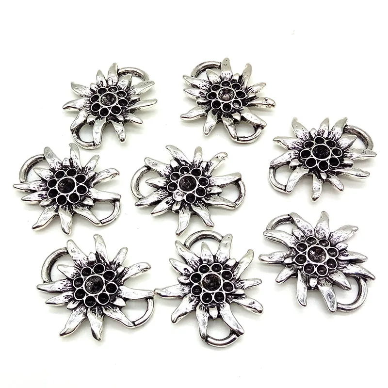 4 шт./лот античный серебряный цвет тиснение Edelweiss цветок кулон ожерелье ювелирные