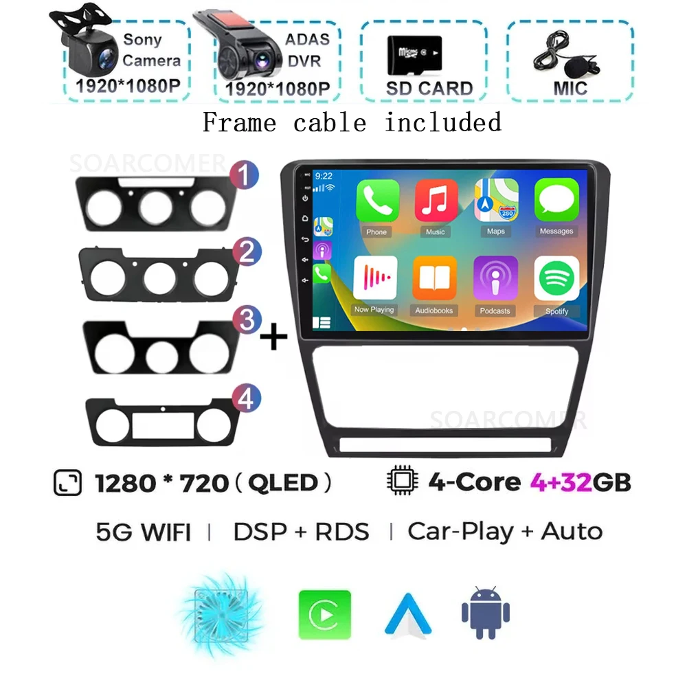 

10-дюймовый Android 15 WIFI + 4G стерео автомобильный радиоприемник для SKODA Octavia 2 A5 2007-2014 Multimidia видеоплеер Auto CarPlay GPS DVD 2Din