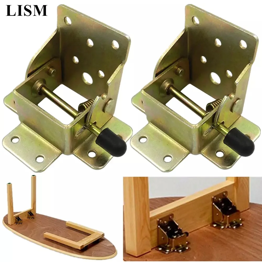 4 PCS Folding Bracket Iron Folding Lock Extension Table Chair Bed Leg Foldable Support Brackets Hinge Self Lock Hinges