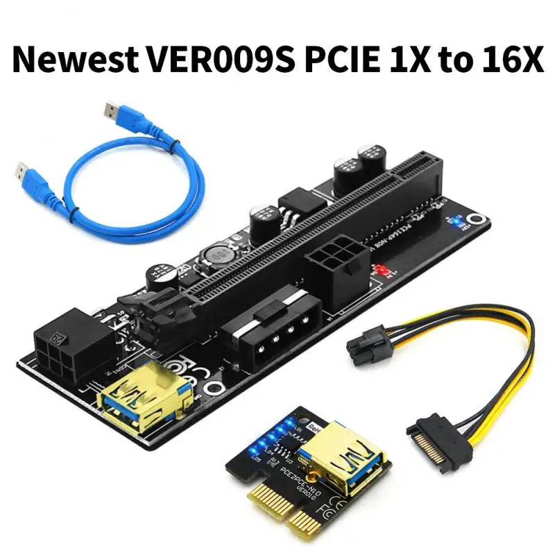

1PC NEW PCIE Riser 009S LED PCI Express 1X To 16X Extender Adapter USB 3.0 Riser For Video Card GPU Mining For Bitcoin Miner