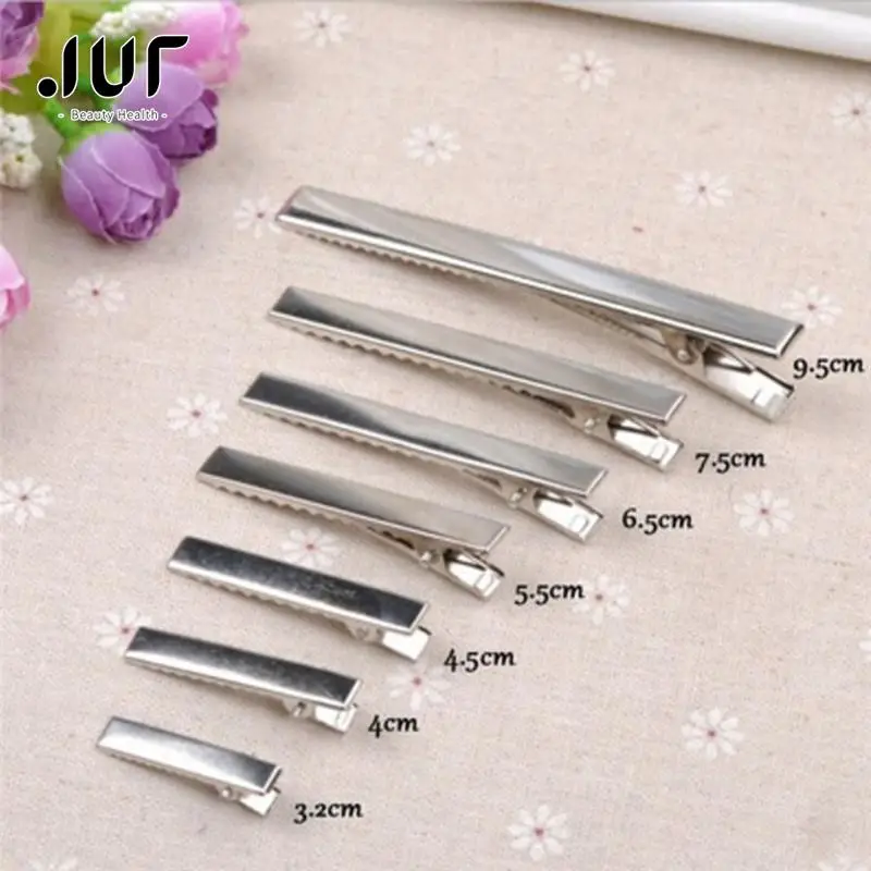 

50 Pcs Silver Flat Metal Single Prong Alligator Hair Clips Barrette For Bows DIY Accessories Hairpins 32mm/35mm/40mm/45mm