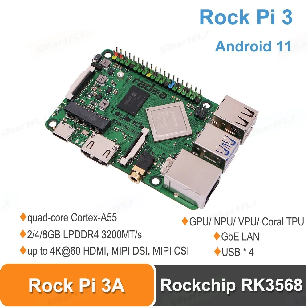 

Новый Рок PI 3A 2 ГБ/4 ГБ/8 ГБ SBC Rockchip RK3568 одноплатная компьютерная поддержка кораллового цвета ТПУ Android11 AI глубокое обучение