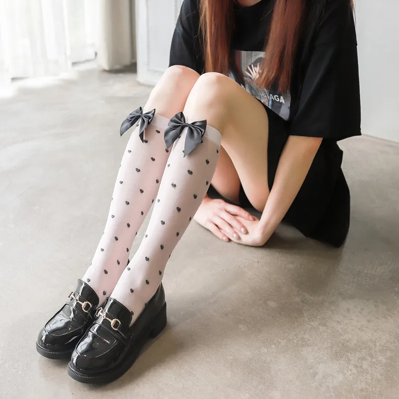 

Japanese Style Lolita Style Socks Bow Knee-Length White Tube Stockings Female Cute Loli Soft Girl Calf Socks Love