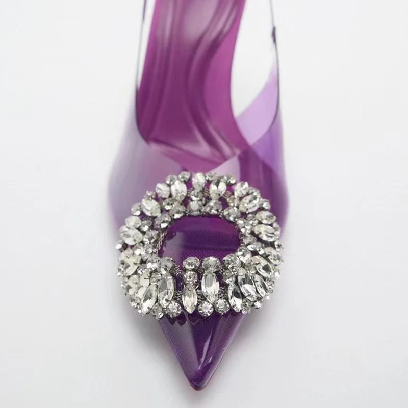 TRAF Purple Rhinestone High Heels Woman Pumps Summer 2022 Transparent High Heels Women Muller Heeled Luxury Brand Woman Shoes