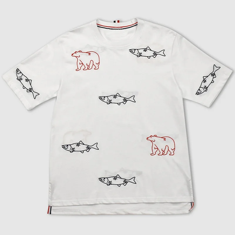 

TB THOM Men's T-shirt Summer Fashion Tops Cotton Jersey Short Sleeve Fishes And Bears Embroidery Wholesale Oversized t-shirt